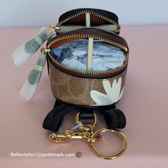 COACH Mini Court Backpack Bag Charm In Signature Canvas With Floral Print-Tan🎈⭐ - Picture 12 of 15